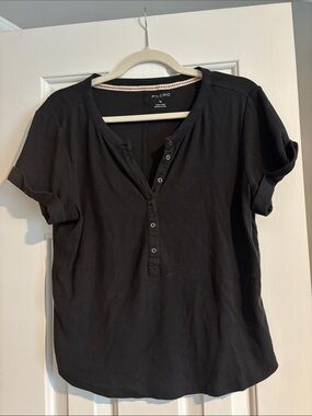 Pilcro Black Short-Sleeve Button Henley Tee by Anthropologie
